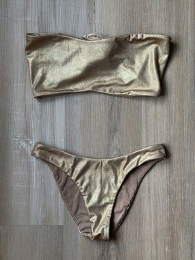 Sara Cristina Gold Metallic Bandeau Bikini Set - Women Swim Bikini